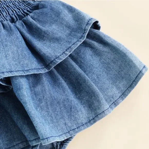 Hazel & Bo EMILY Layered Ruffles Denim Romper - Size 0-3 Months - Picture 5 of 5